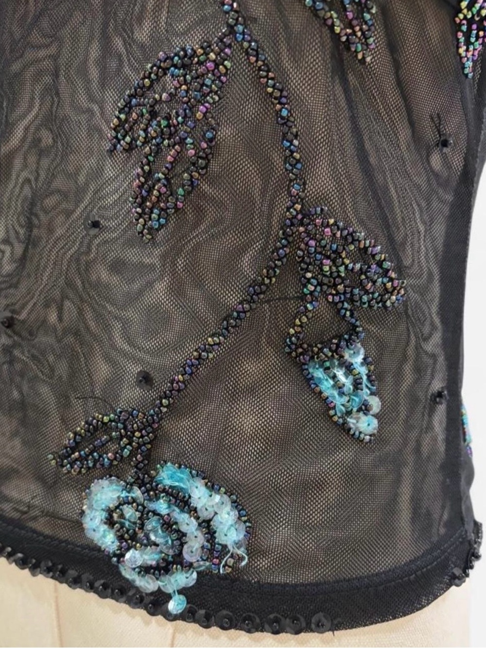 Cache Black Sheer Beaded Cami with Blue Rose Embellishments - Picture 5 of 6